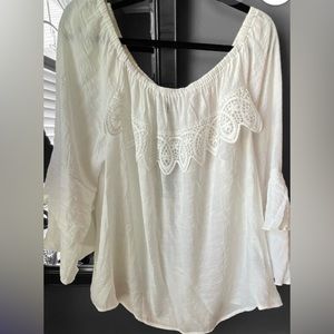Unique Spectrum Cream Blouse with Crochet Accents
